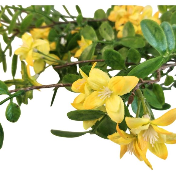 Artificial Yellow Flowering Branches Faux Stems With Green Leaves 2 Piece Set - Picture 7 of 8